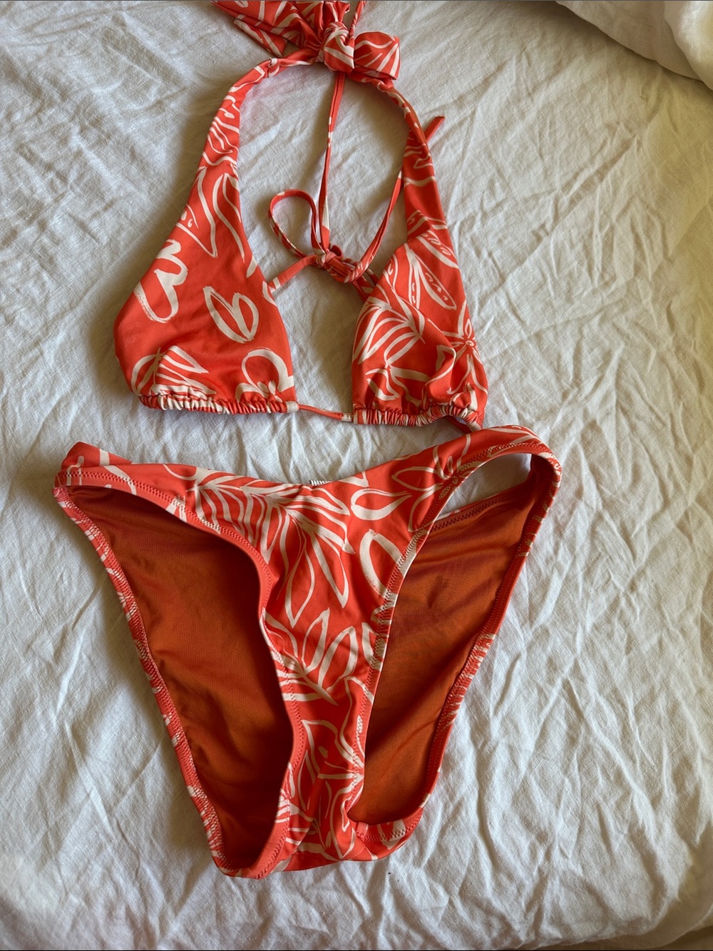 Etam Coral-Print Tie Bikini Set